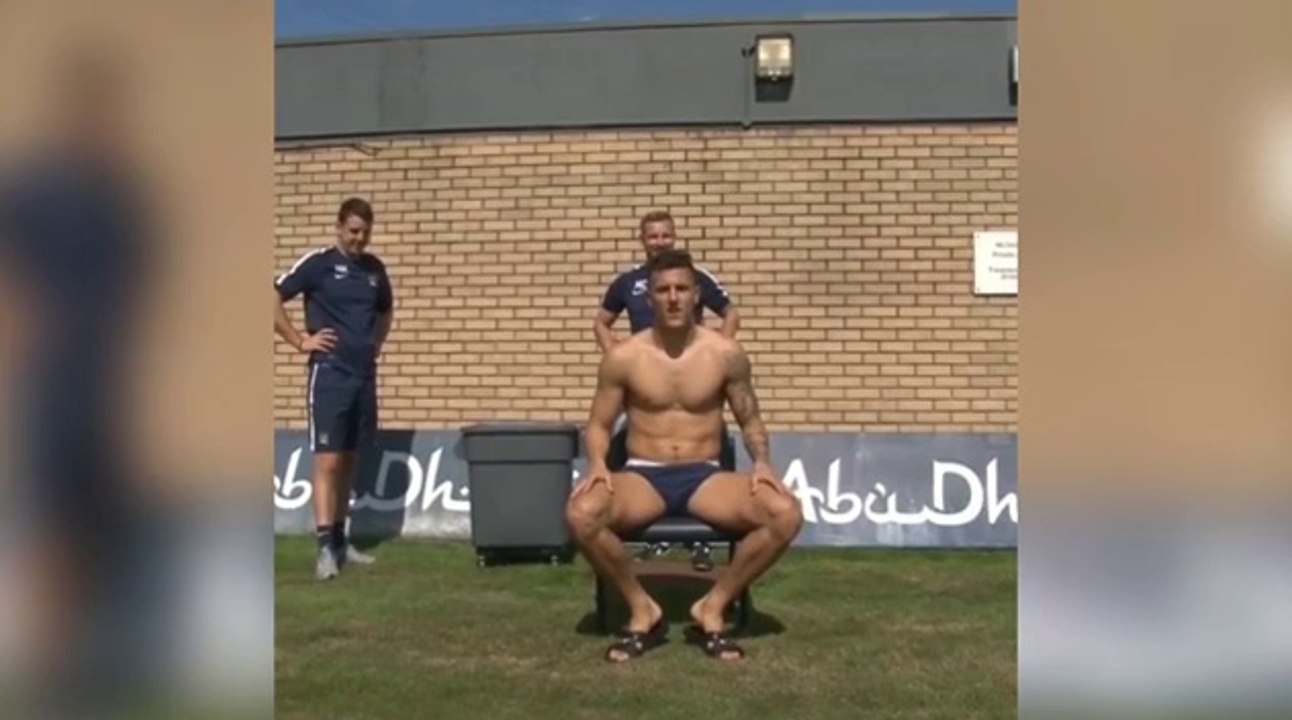 Manchester City's Stevan Jovetic does ice Bucket Challenge in pants