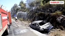 Bodrum'da otomobilde başlayan yangın ormana sıçradı