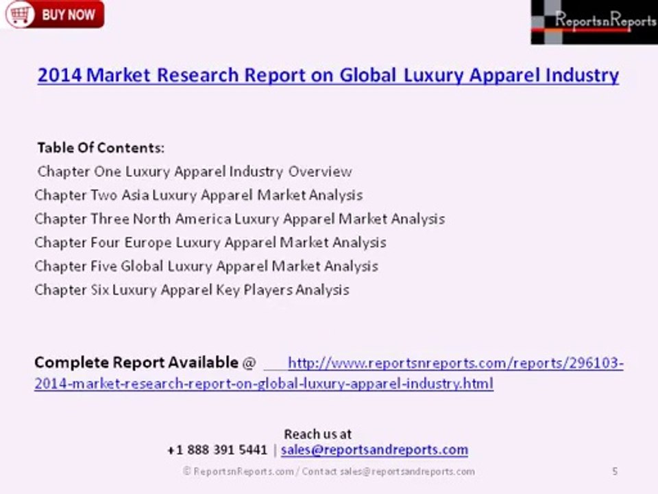 Luxury Apparel Industry Global Research & Analysis Report to 2020