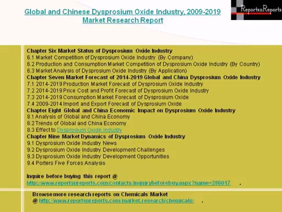 Global and China Dysprosium Oxide Industry, 2019 Forecast and Analysis Report