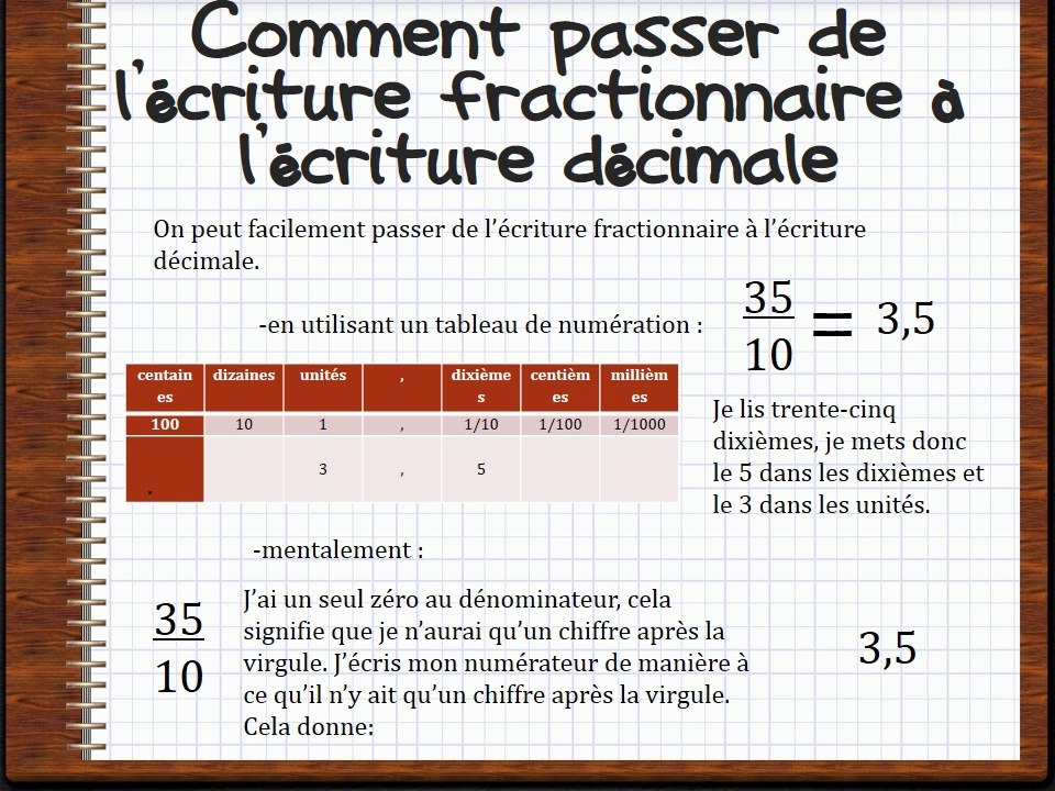 passer de l'écriture fractionnaire aux nombres...