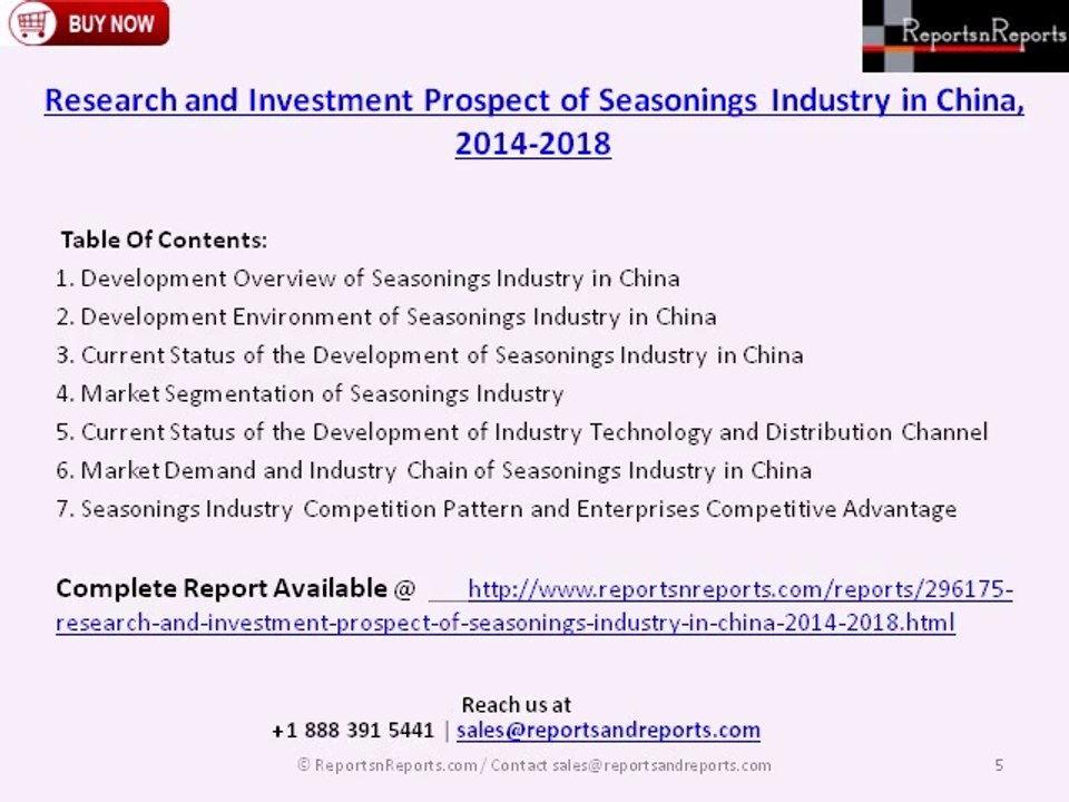 Seasonings Industry in China - Forecast and Analysis to 2018