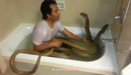 Boy Taking Bath with Snake