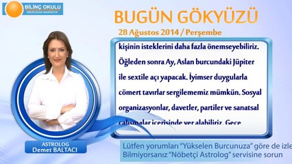 YENGEÇ Burcu, GÜNLÜK Astroloji Yorumu,28 AĞUSTOS 2014, Astrolog DEMET BALTACI Bilinç Okulu
