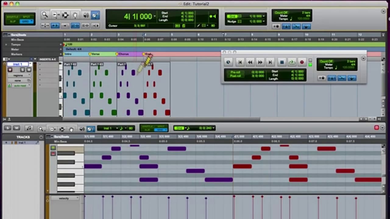 Pro Tools Basics - Midi - Editing Midi - Velocity - Quantize - Memory Markers