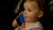 baby talking to dad on phone funny girl