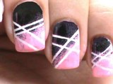 Black and pink ❥ Cute Nail Art Stripes ❥ How to Do Nail Designs Step By Step