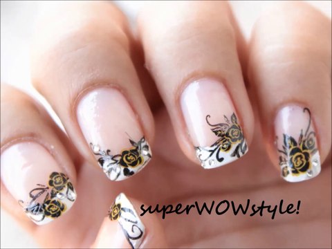 French Tip Flower nail art- easy nail art in french manicure