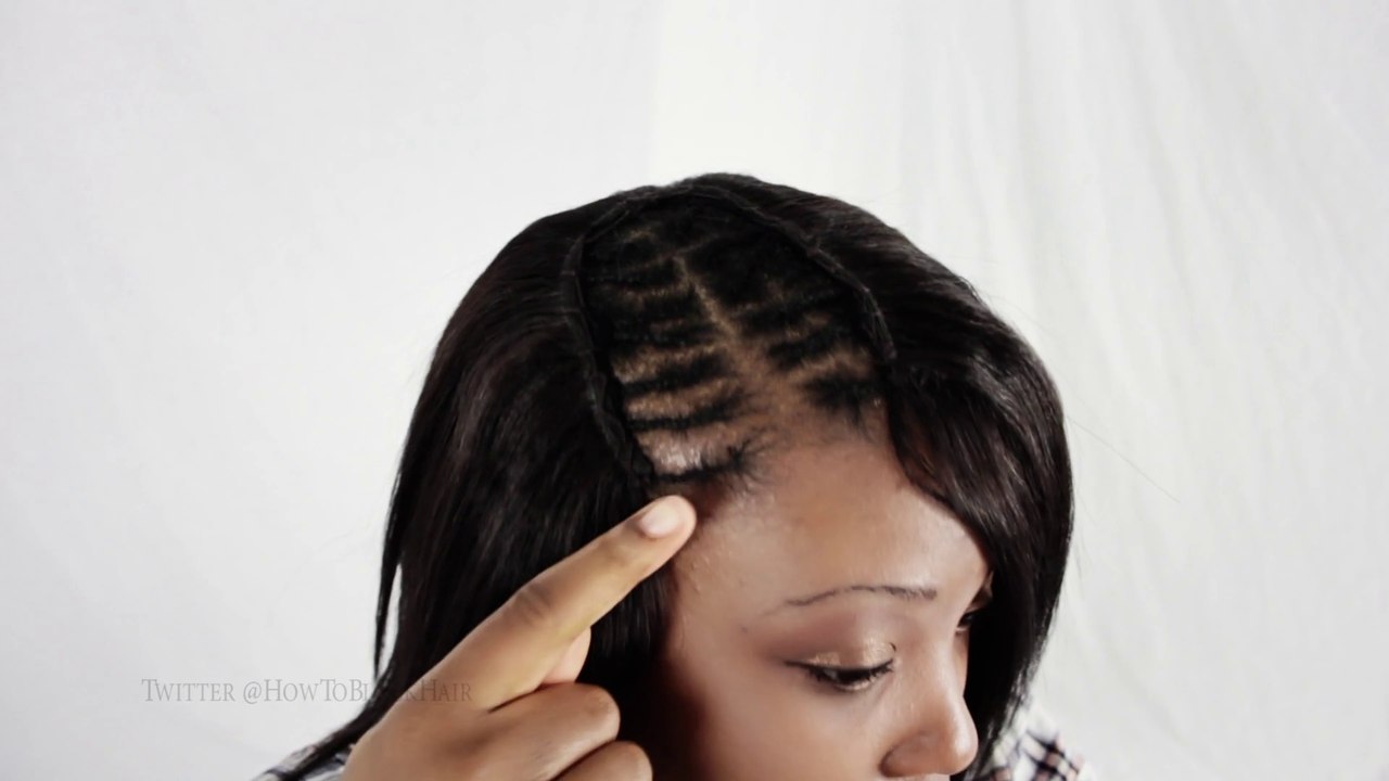 Invisible Part Closure Piece Install on Black Women Hair Sew In Method ...