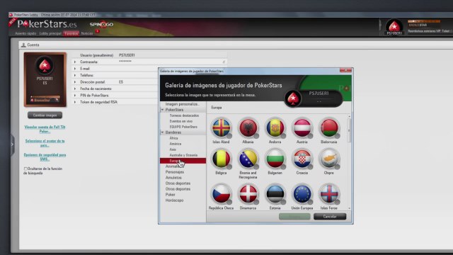 Interfaz de la App Móvil de PokerStars