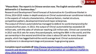 Research and Development Trend Forecast of Automotive Air Conditioner Market in China, 2014-2018