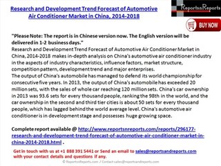 Research and Development Trend Forecast of Automotive Air Conditioner Market in China, 2014-2018