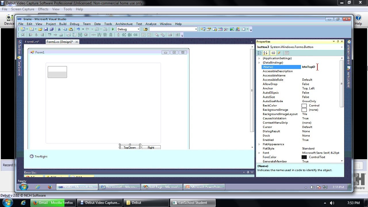 how to make a snack game in c#(sharp) visual studio lesson 2