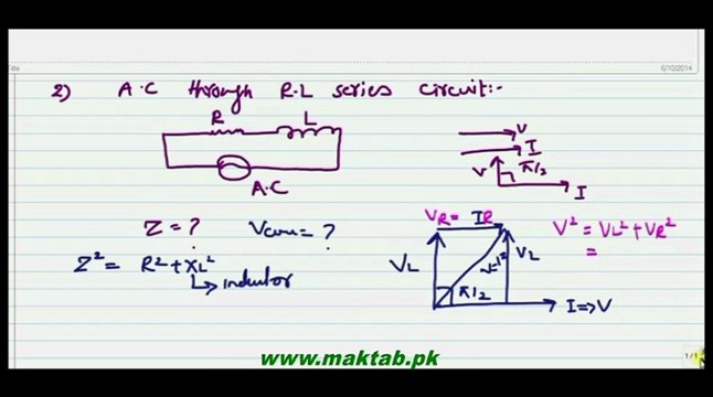 FSc Physics Book2, CH 16, LEC 3: A.C through RL Series Circuit