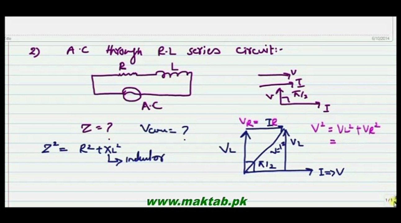 FSc Physics Book2, CH 16, LEC 3: A.C through  RL Series Circuit