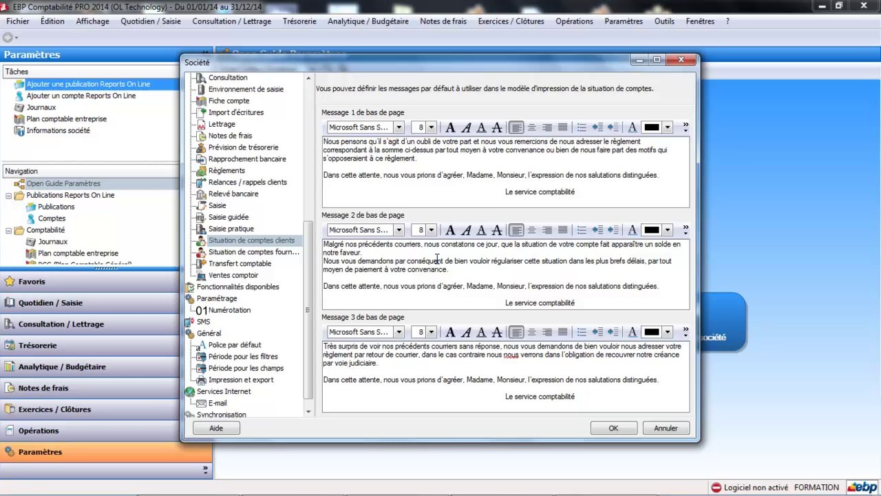 EBP Compta 2014 : Echeancier client - Lettre de relance