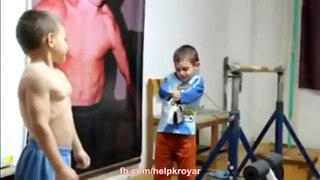 Youngest Little Boys Exercise Step Pushup