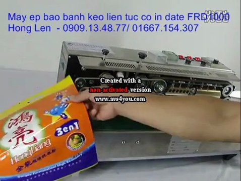 Máy ép miệng bao bánh tráng liên tục có in date, máy hàn mép túi nilong, máy ép bao bì liên tục FRD1000