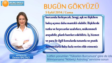 ASLAN Burcu, GÜNLÜK Astroloji Yorumu,5 EYLÜL 2014, Astrolog DEMET BALTACI Bilinç Okulu
