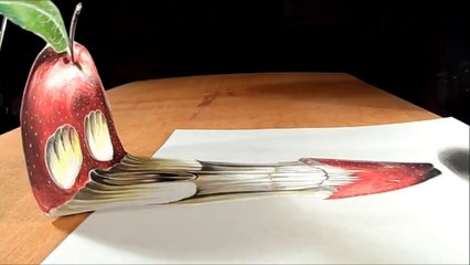 Trick Art, Drawing  Levitating 3D Apple Skull, Time Lapse