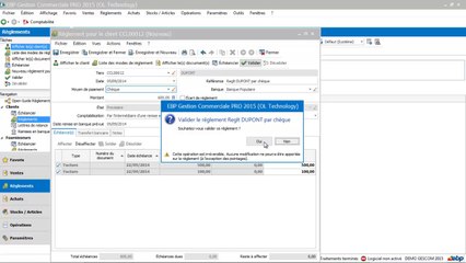 EBP Gestion Commerciale 2015 : Les règlements clients et remise en banque
