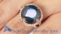 Blue Diamond Engagement Ring 14k White Gold Pave Halo Vintage