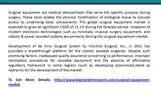 The global surgical equipment market is expected to grow at significant CAGR of 11.1% during the forecast period