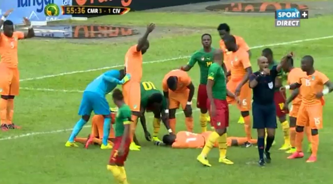 Serge Aurier pris de convulsions après un KO sur un coup de tête de Stéphane Mbia