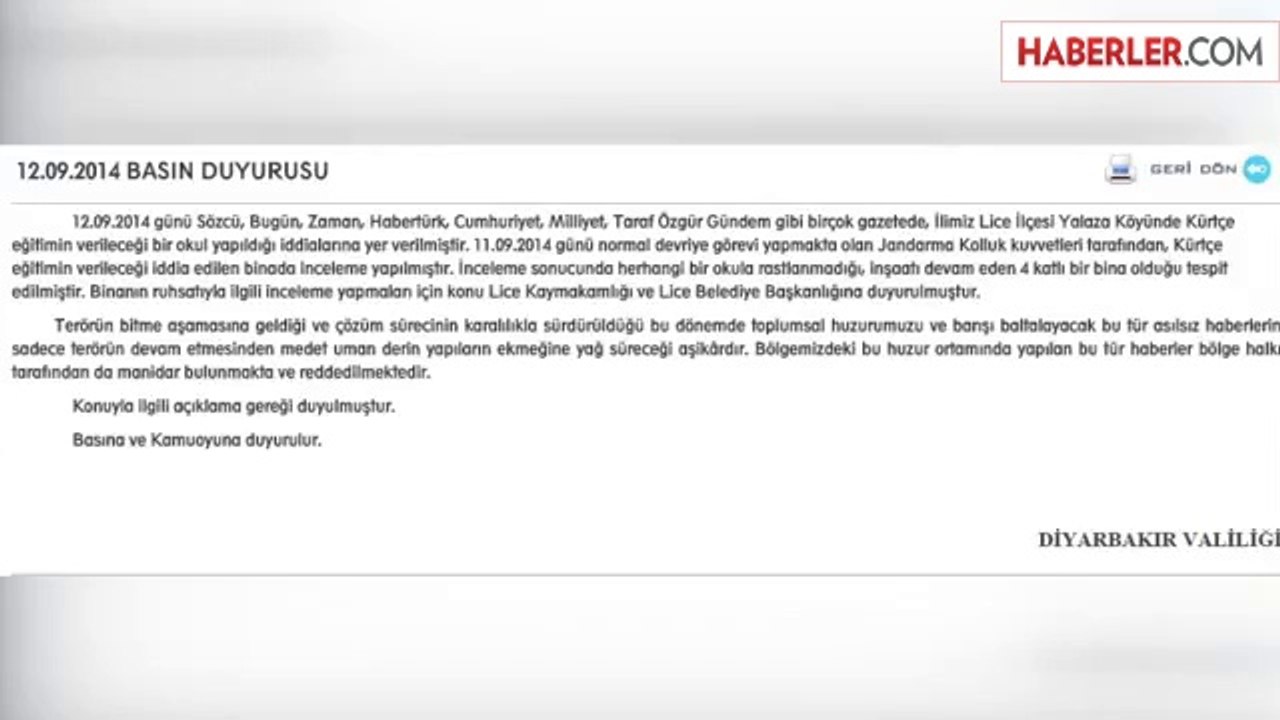 Diyarbakır Valiliği'nden "Kürtçe Okul" İddialarını Yalanladı
