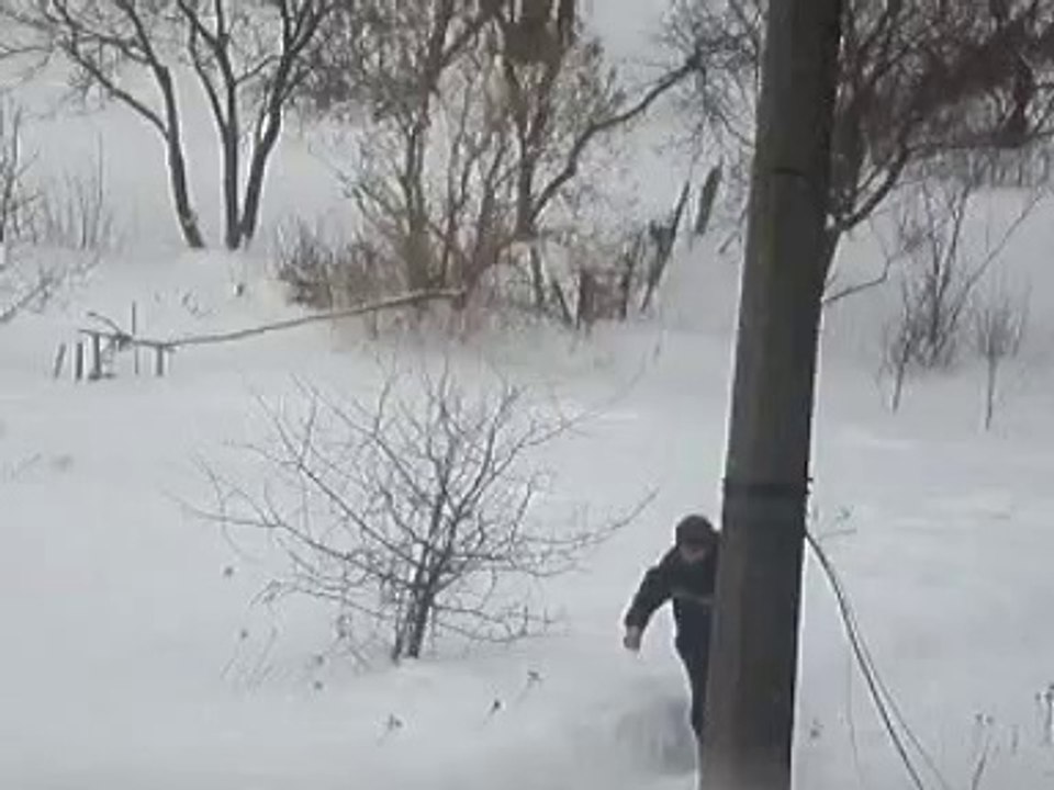 Drunk guy walking in snow