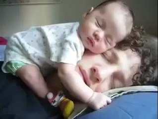 Baby Sleeps on Dad s Head