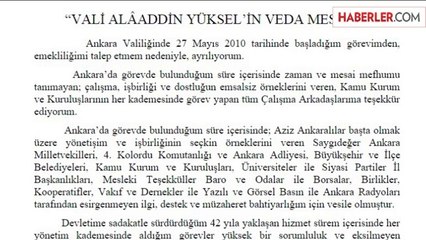 Ankara Valisi Yüksel Emekliliğini İstedi