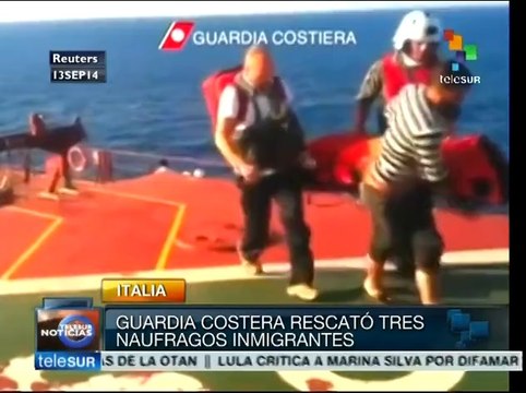 Italia: guardia costera rescata a tres migrantes náufragos