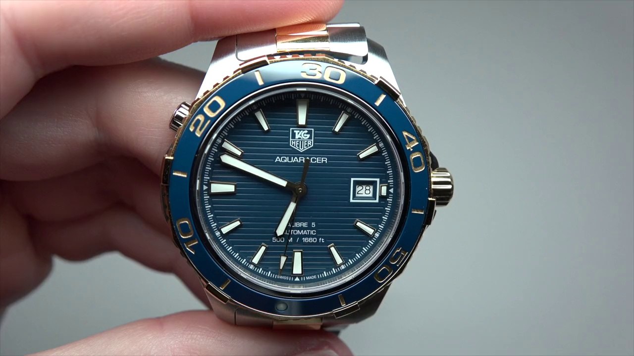 Tag Heuer Aquaracer Blue Dial Yellow Gold Plated Men's Watch Model: WAK2120.BB0835