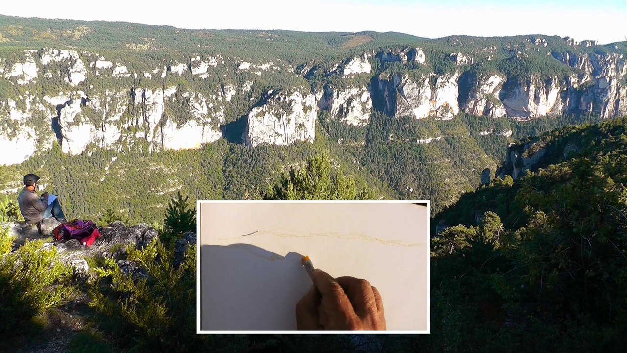 Sticks et marqueurs aquarelle Winsor et Newton : un paysage en croquis aquarellé.