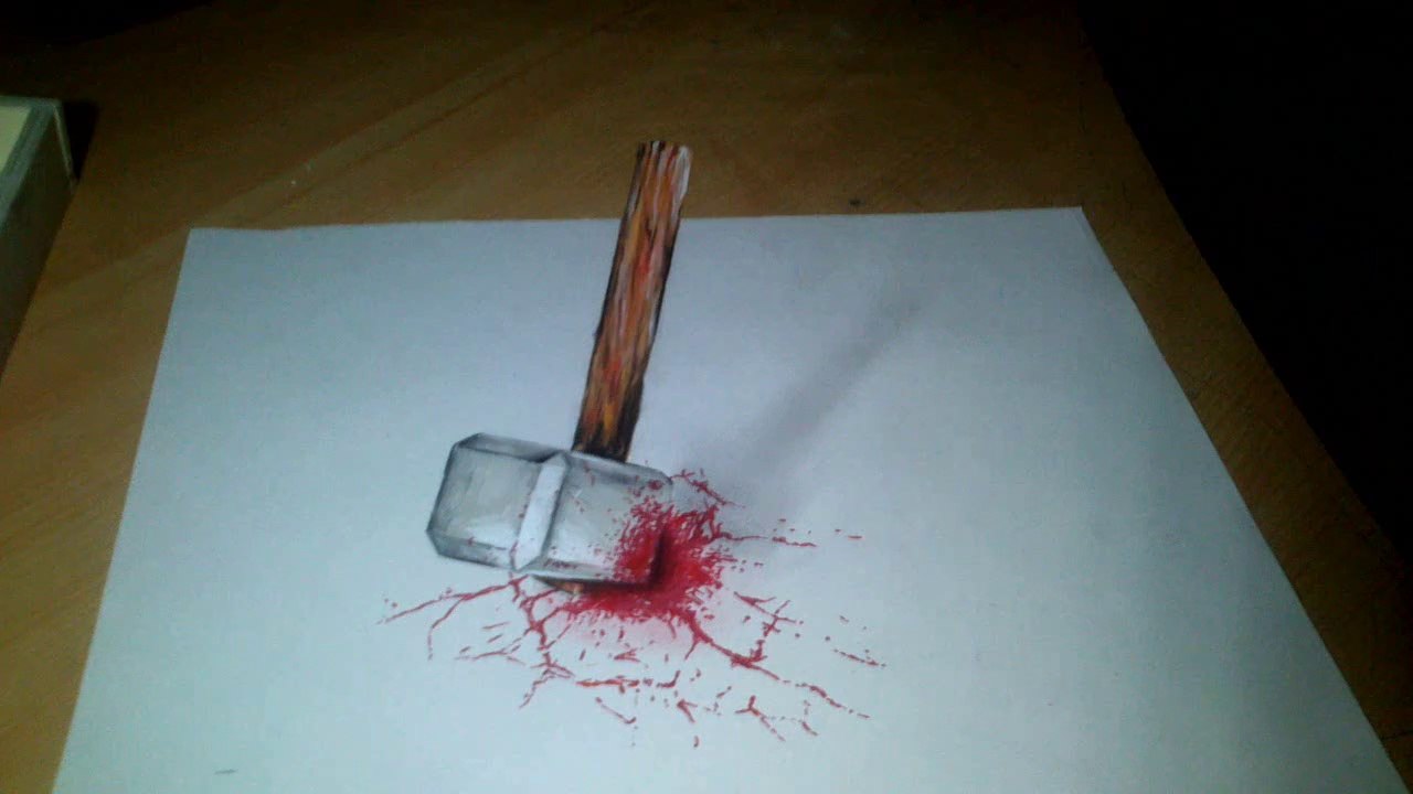 Illusion : Un marteau en 3D? En dessin !
