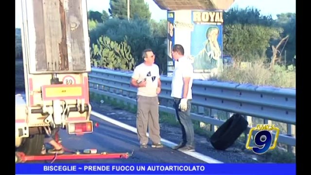 BISCEGLIE | Prende fuoco un autoarticolato