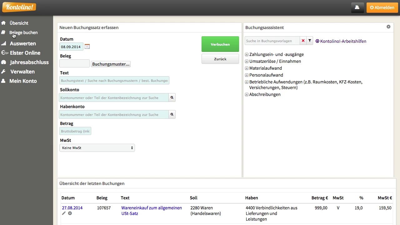 Teil 01: erfassen von buchungssätzen in kontolino!