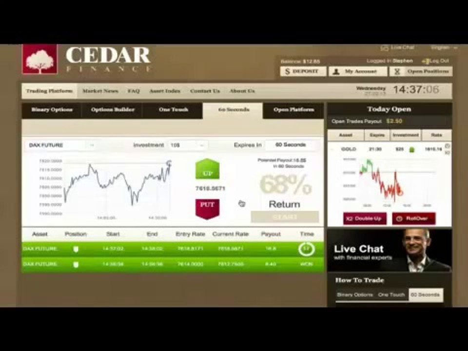 binary options review Cedar Finance live trading #2