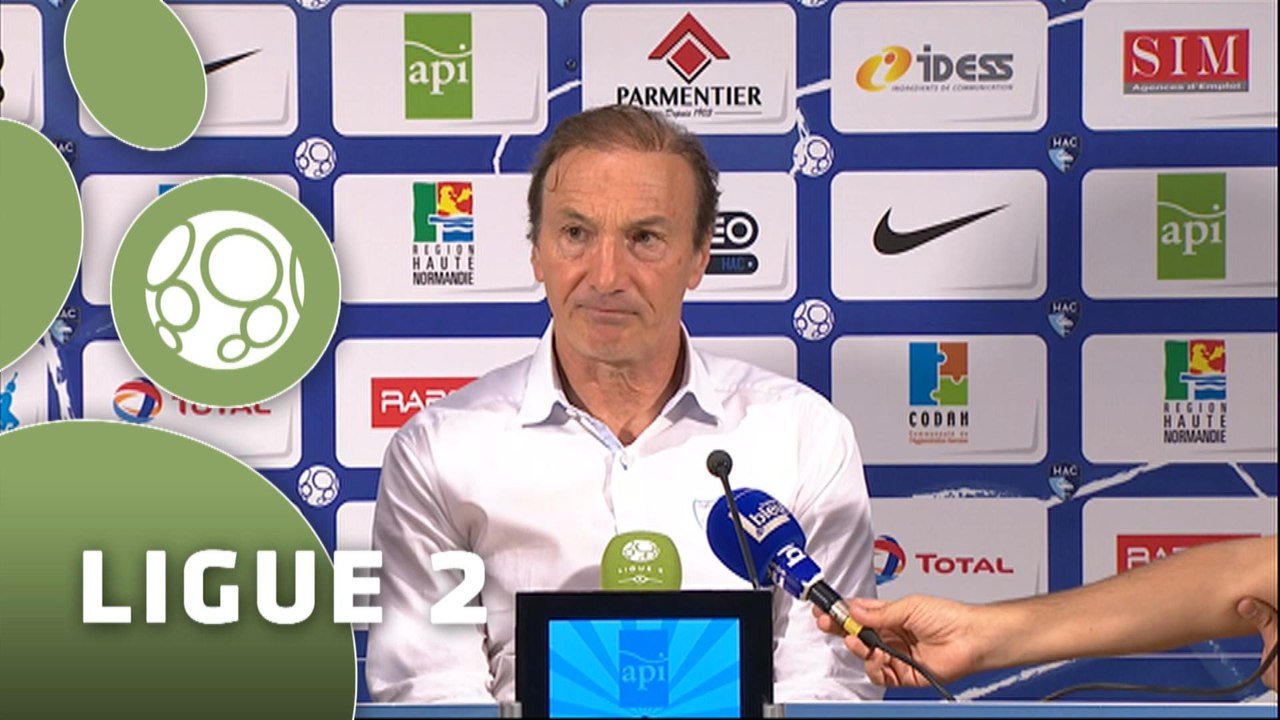 Conférence de presse Havre AC - ESTAC Troyes (3-2) : Erick MOMBAERTS (HAC) - Jean-Marc FURLAN (ESTAC) - 2014/2015