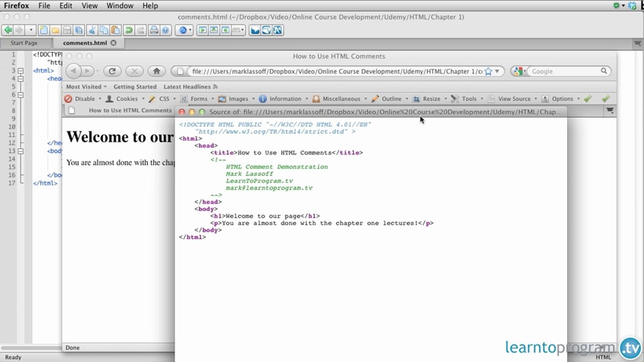 Using Comments in HTML - HTML and CSS for Beginners (with HTML5) - LearnToProgram, Inc.