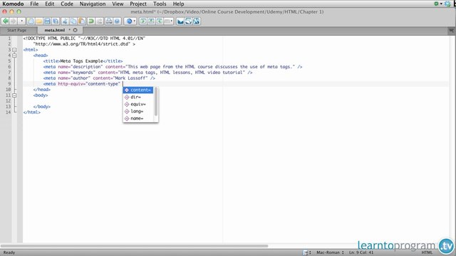 HTML Head Elements - HTML and CSS for Beginners (with HTML5) - LearnToProgram, Inc.