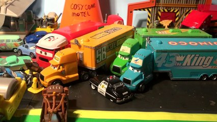 Pixar Cars new Police Hauler with Mack, Lightning McQueen, Mater, Sheriff, Doc Hudson and more