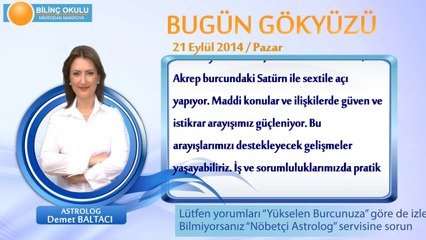 KOÇ Burcu, GÜNLÜK Astroloji Yorumu,21 EYLÜL 2014, Astrolog DEMET BALTACI