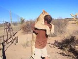 Rescued Lion Hugs Man