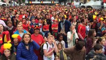 Ambiance populaire place Saint-Job lors du  premier match des diables rouges Belgique / Algérie.
