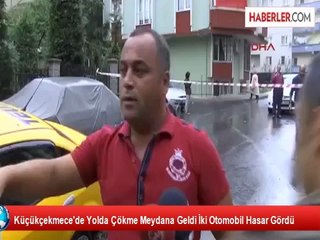Küçükçekmece'de Çöken Asfalta Araçlar Düştü