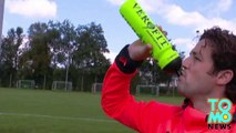 Pissed off - Swiss goalkeeper furious after opposing fans urinate in his water bottle.