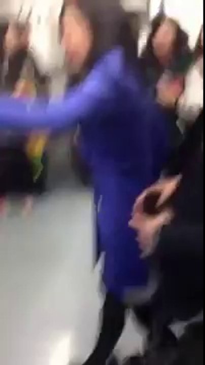 Crazy drunk girl smokes and drinks in the subway (in Korea)