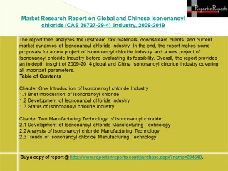 Isononanoyl chloride Industry (CAS 36727-29-4), 2009-2019